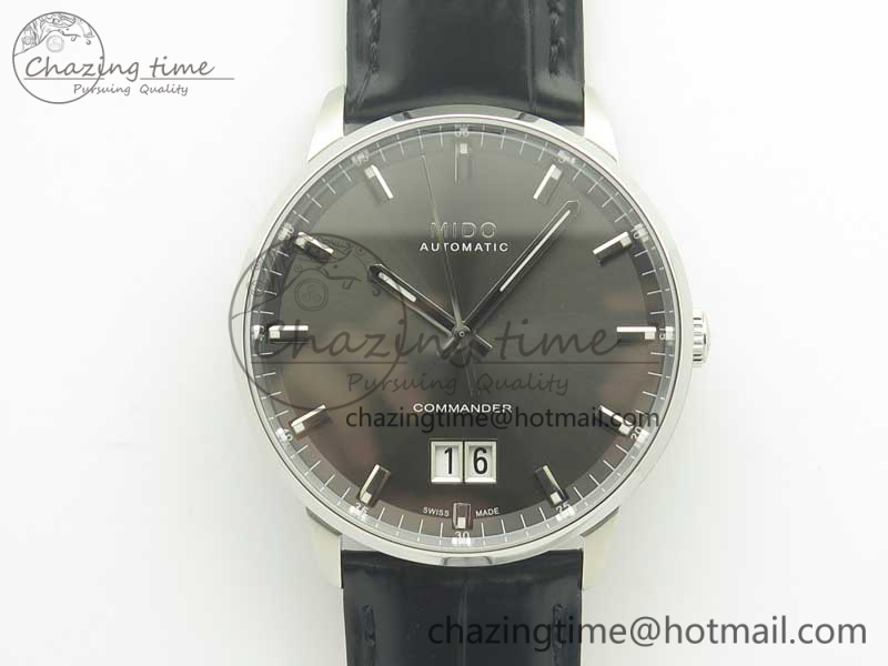 Commander Big Date SS OXF Gray Dial on Black Leather Strap A2824