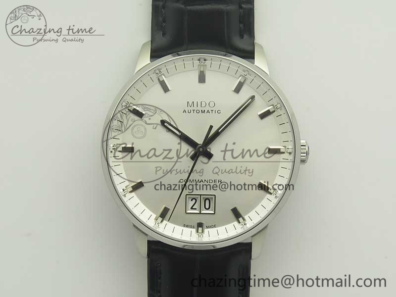 Commander Big Date SS OXF White Dial on Black Leather Strap A2824-10