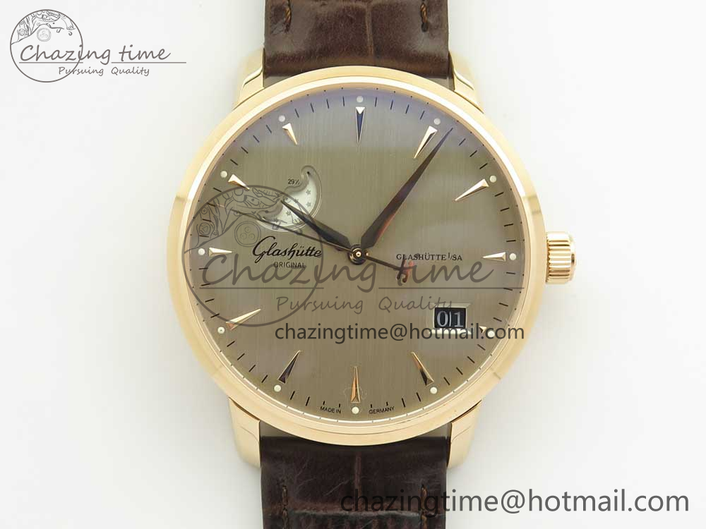 Excellence Panorama Date Moon Phase RG ETCF Gray Dial on Brown Leather Strap A100-3